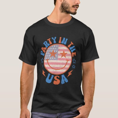 In The Usa Happy Face Smile American Flag 4th Of J T_Shirt