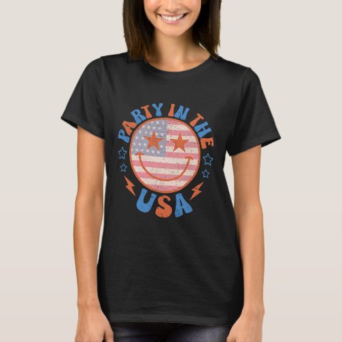 In The Usa Happy Face Smile American Flag 4th Of J T_Shirt