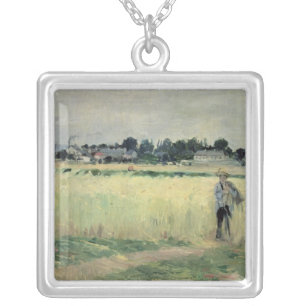 In the Wheatfield at Gennevilliers, 1875 Silver Plated Necklace