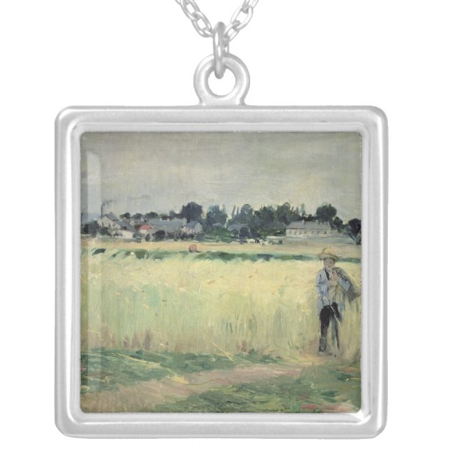 In the Wheatfield at Gennevilliers, 1875 Silver Plated Necklace (Front)