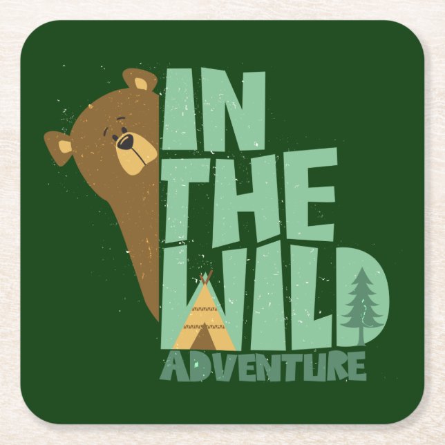 In The Wild Adventure Bear Square Paper Coaster (Front)