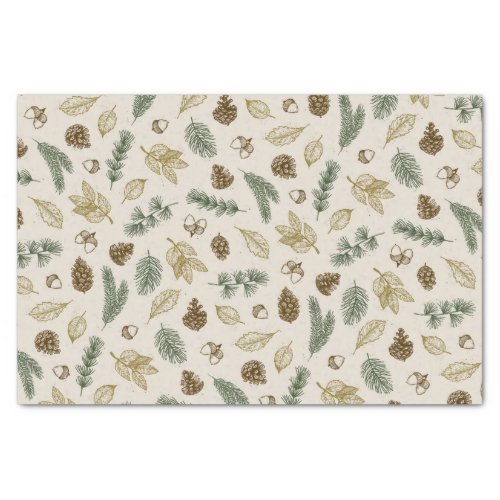 in the woods nature leaves twigs pinecones pattern tissue paper