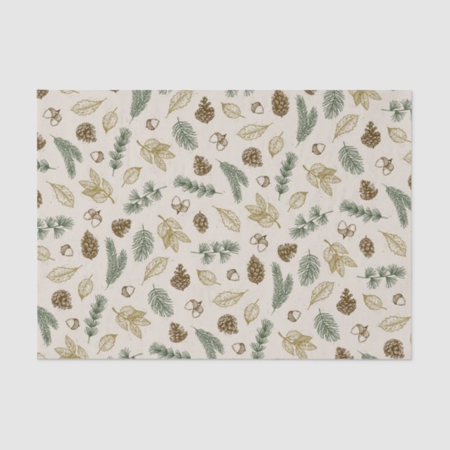 in the woods nature leaves twigs pinecones pattern tissue paper (Front)