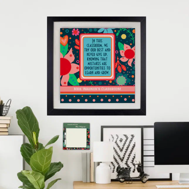 In This Classroom Quote Customized Teacher Floral Poster | Zazzle