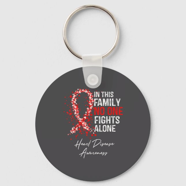In This Family Fights Alone Heart Disease Awarenes Keychain (Front)