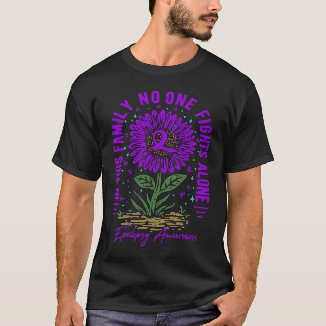 In This Family No One Fight Alone Epilepsy Awarene T-Shirt (Front)