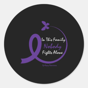 In This Family Nobody Fights Alone Purple Epilepsy Classic Round Sticker
