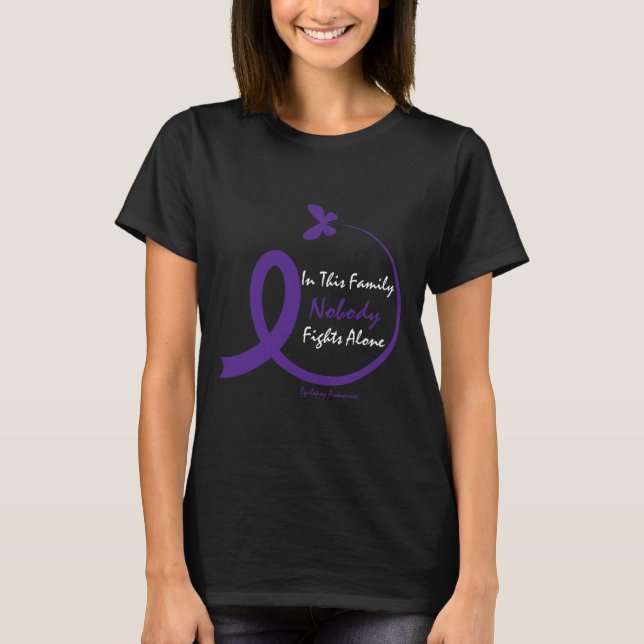 In This Family Nobody Fights Alone Purple Epilepsy T-Shirt (Front)