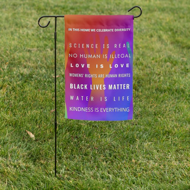 In This house We Celebrate Diversity Garden Flag (In SItu)