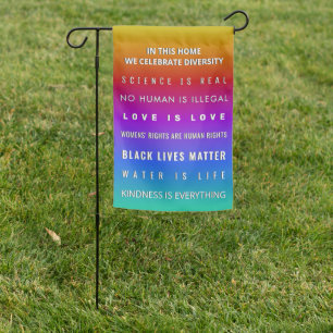 In this house we Celebrate Diversity Garden Flag