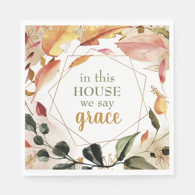 In This House we Say Grace Autumn Watercolor Napkins (Front)