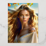 In this image, the supermodel is shown in a natura foil holiday postcard