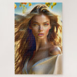 In this image, the supermodel is shown in a natura jigsaw puzzle