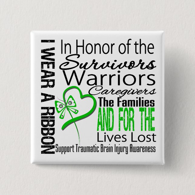 In Tribute Collage Traumatic Brain Injury Pinback Button (Front)