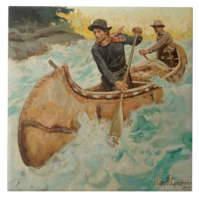 In Troubled Waters Western Art by Philip R Goodwin Ceramic Tile (Front)