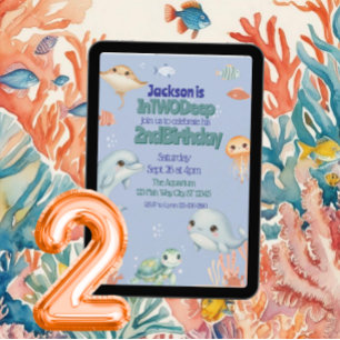 In TWO Deep, Blue Under the Sea 2nd Birthday  Invitation