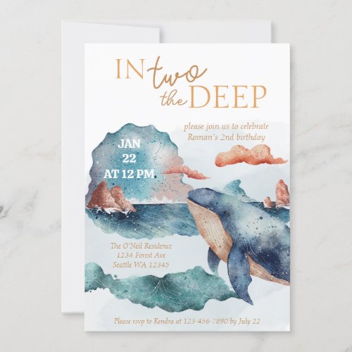 In Two the Deep Ocean Whale Second Birthday Invitation