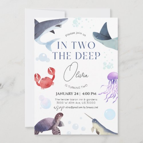 In two the deep underwater 2nd birthday  invitation