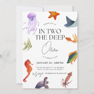 In two the deep, underwater 2nd birthday invitation