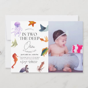 In two the deep, underwater 2nd birthday invitation