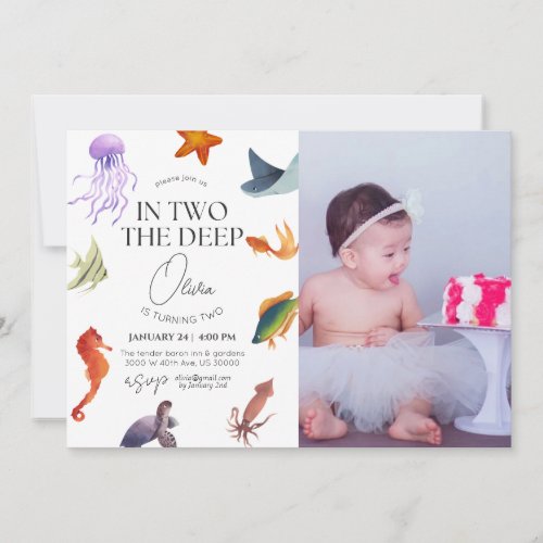 In two the deep underwater 2nd birthday  invitation