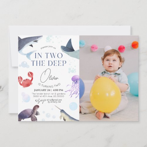 In two the deep underwater 2nd birthday  invitation