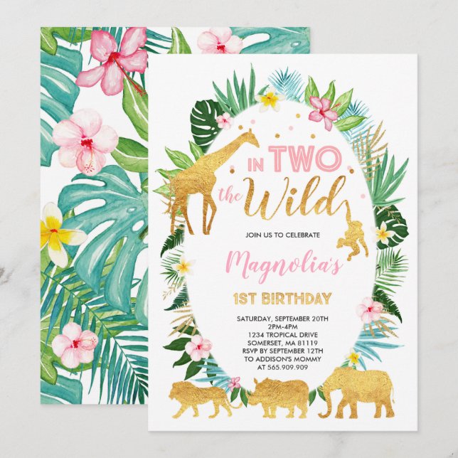 In Two The Wild Birthday Invitation Jungle Animals (Front/Back)