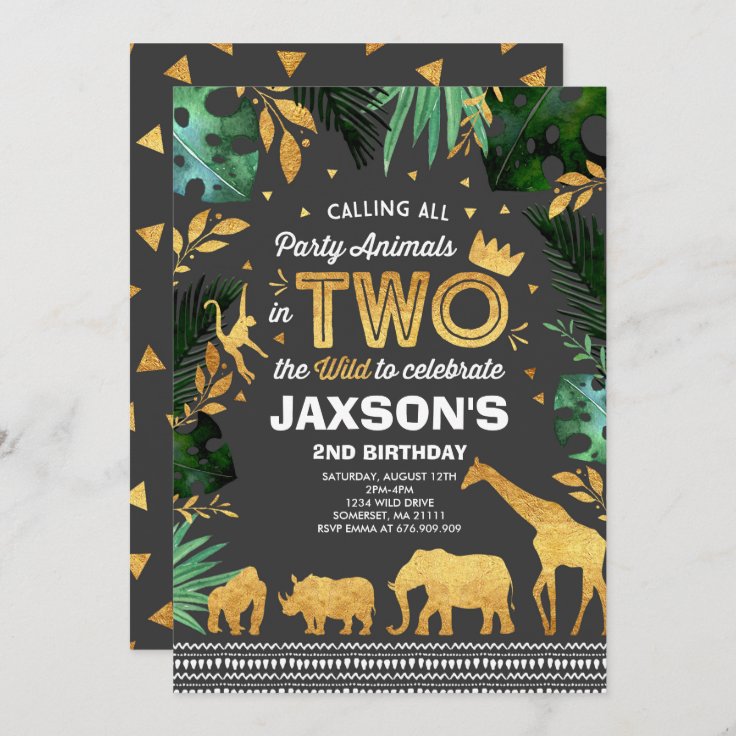 In Two The Wild Birthday Invitation Jungle Animals | Zazzle