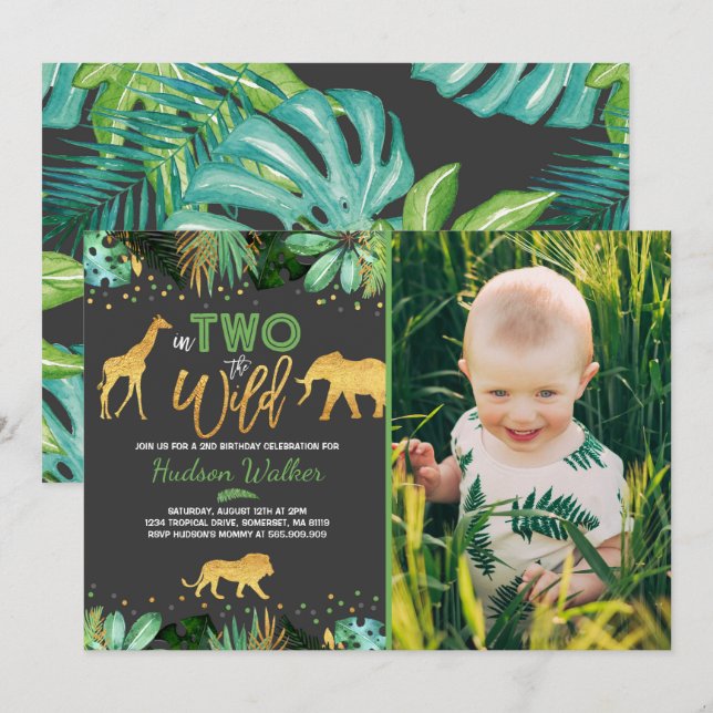 In Two The Wild Birthday Invitation Jungle Animals (Front/Back)
