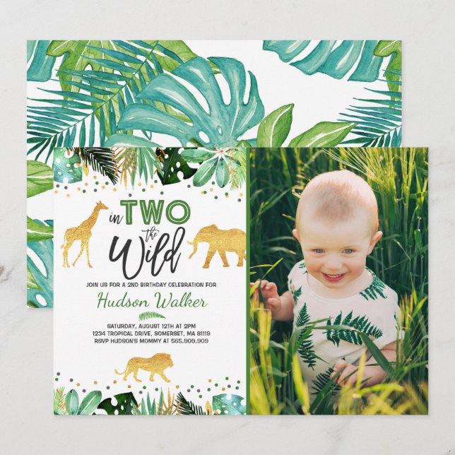 In Two The Wild Birthday Invitation Jungle Animals (Front/Back)