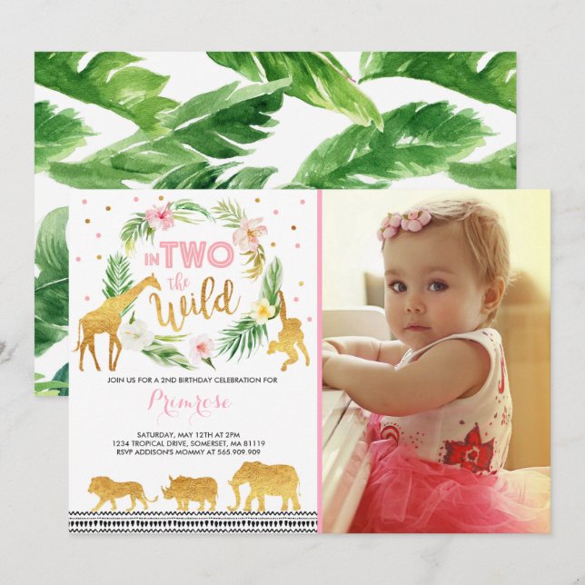 In Two The Wild Birthday Invitation Jungle Animals (Front/Back)