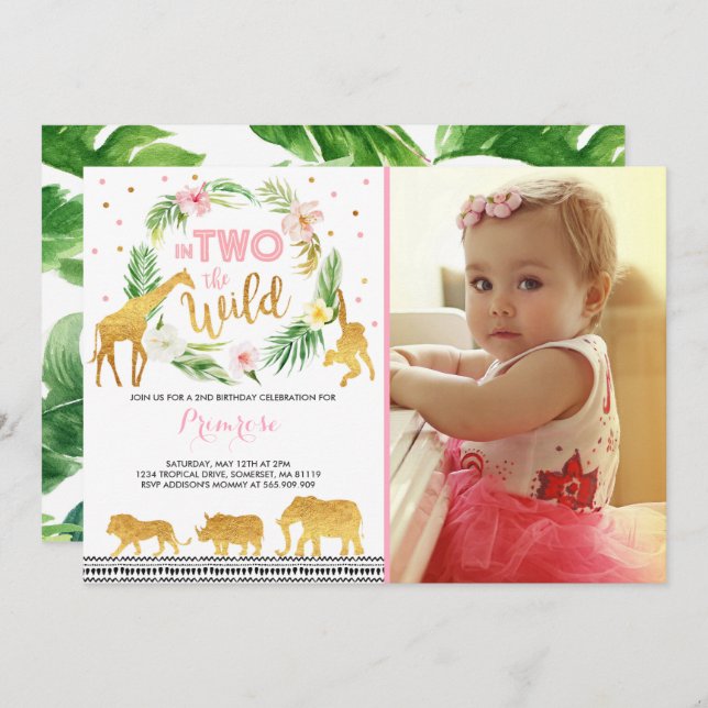 In Two The Wild Birthday Invitation Jungle Animals (Front/Back)