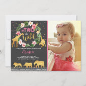 In Two The Wild Birthday Invitation Jungle Animals (Front)