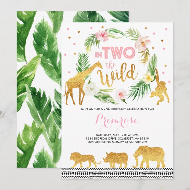 In Two The Wild Birthday Invitation Jungle Animals (Front/Back)