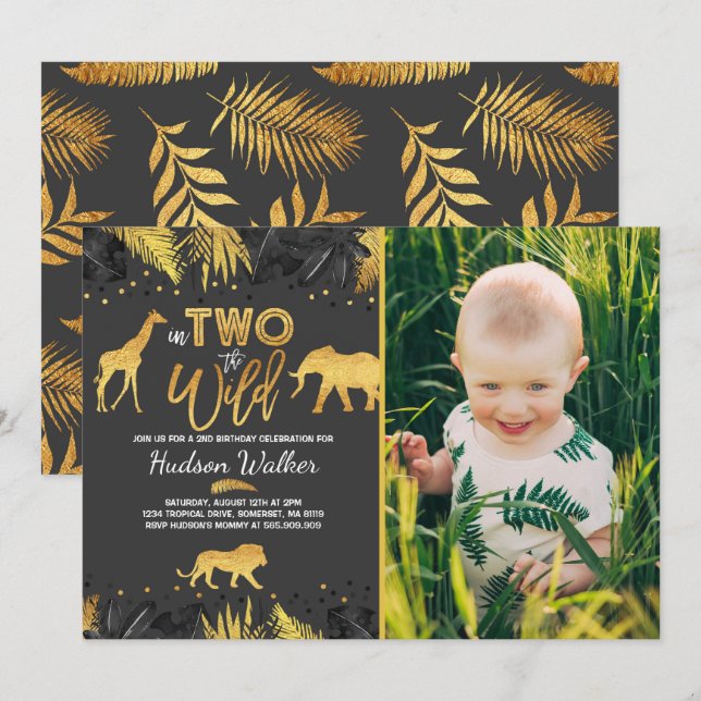 In Two The Wild Birthday Invitation Jungle Animals (Front/Back)