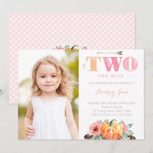 In TWO the Wild, Boho Fall 2nd Birthday Party Invitation (Front/Back)