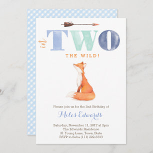 In TWO the woods! Wild Fox 2nd Birthday for Boy Invitation