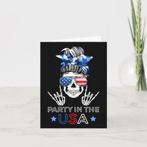 In Usa Messy Bun Skeleton Rock N Roll 4th Of July  Card