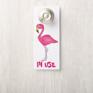 In Use / Vacant Pink Flamingo Bird Bathroom Door Door Hanger