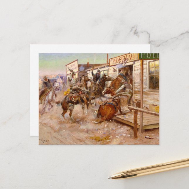 In Without Knocking by Charles Marion Russell Holiday Postcard (Front/Back In Situ)