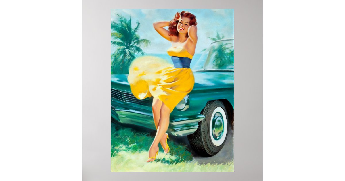 In Yellow Dress Pin Up Poster | Zazzle