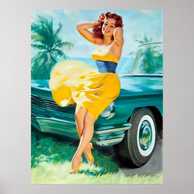 In Yellow Dress Pin Up Poster (Front)