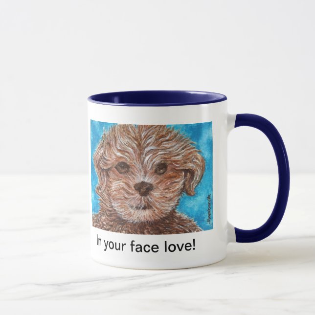 In your face puppy love! mug (Right)