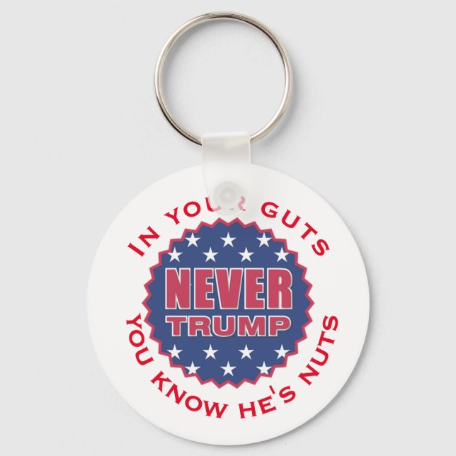 "In your guts you know he's nuts" & "Never Trump" Keychain (Front)