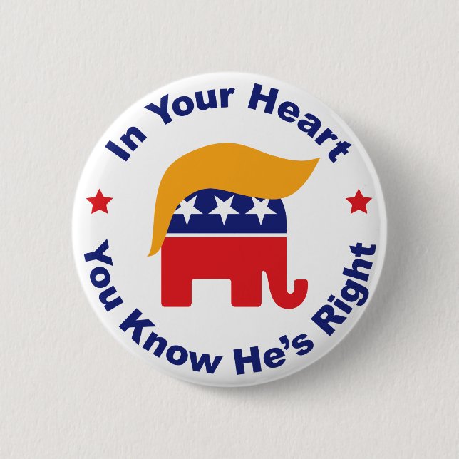 In Your Heart You Know He's Right - Donald Trump Button (Front)