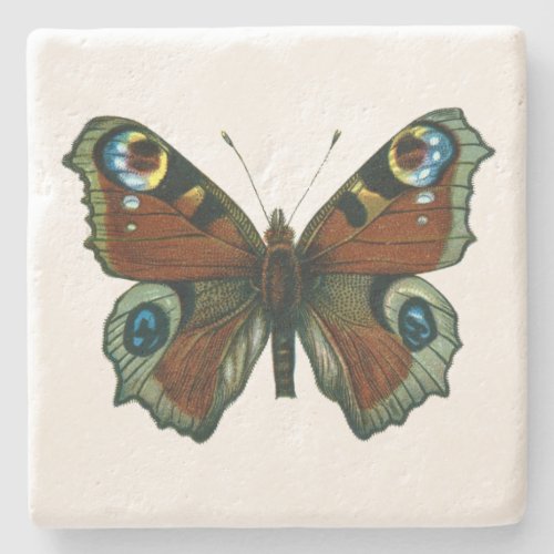 Inachis io _ The European Peacock Butterfly Stone Coaster