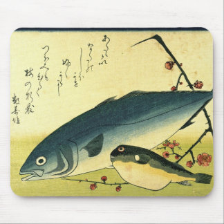 Inada & Fugu - Hiroshige's Japanese Fish Print Mouse Pad