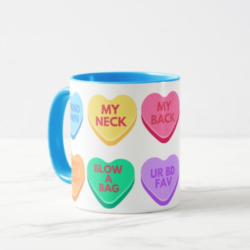 Inappropriate Conversation Candy Hearts Mug