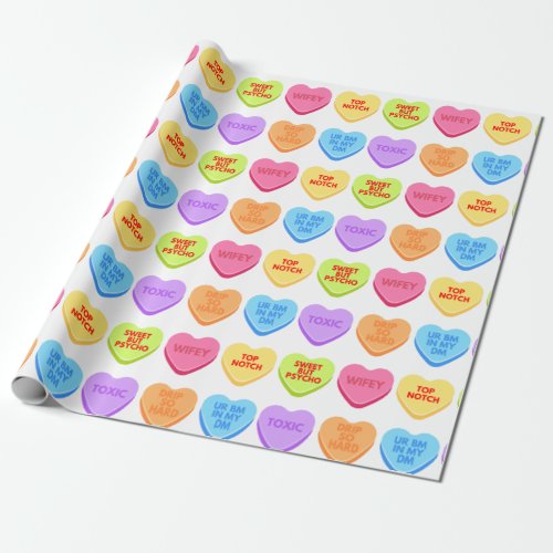 Inappropriate Conversation Candy Hearts Wrapping Paper
