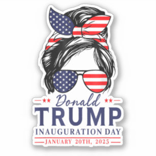 Inauguration Day 2025 Funny Trump Girl Messy Bun Sticker
